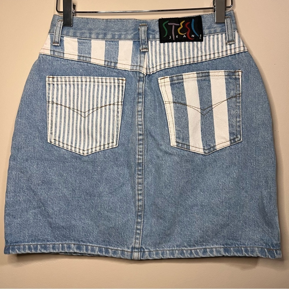 Vintage 90s Steel Jeans Women’s Juniors Denim Striped Mini Skirt - Picture 5 of 9